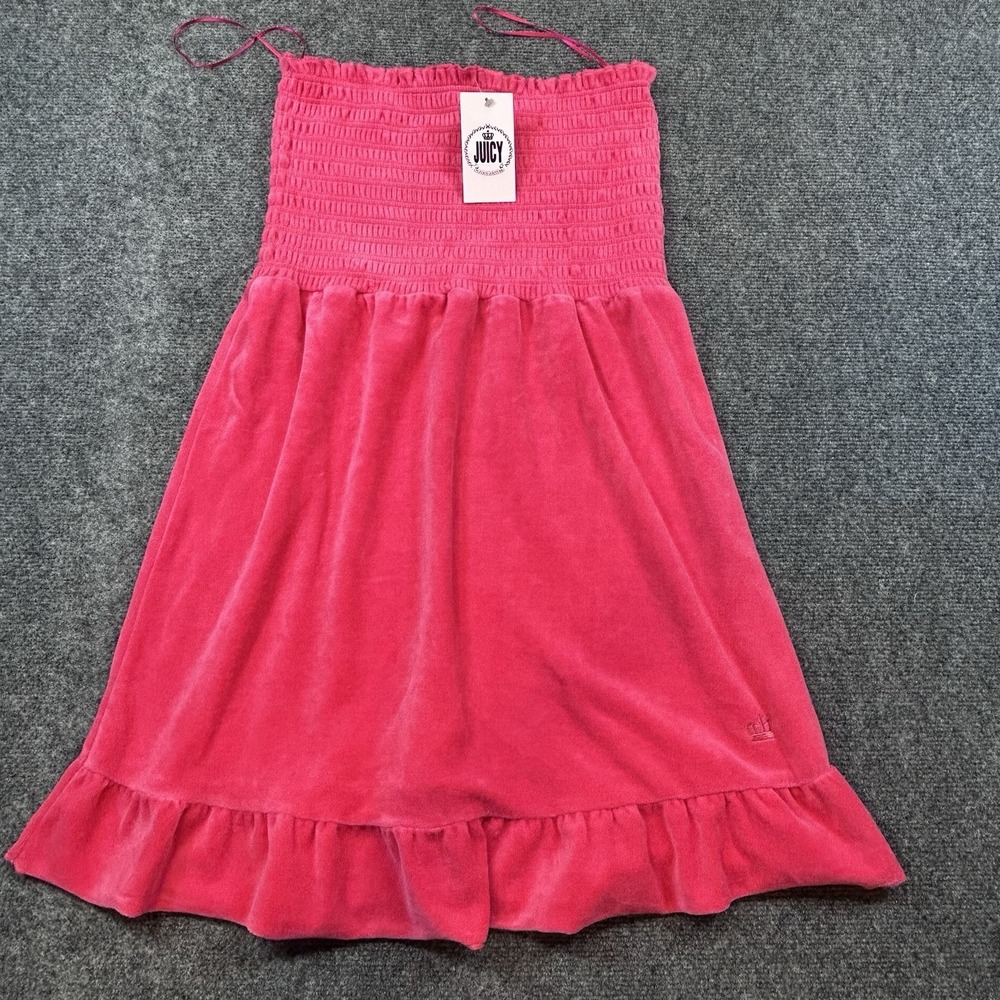 NWT Juicy Couture Velour Velvet Beach Cover‎ Up Tube Dress Coral Pink Smocked L